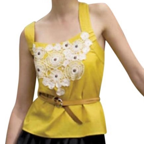Anthropologie Floreat Mustard Yellow Tank Top Crochet Size 8 Sleeveless Blouse - Picture 1 of 11